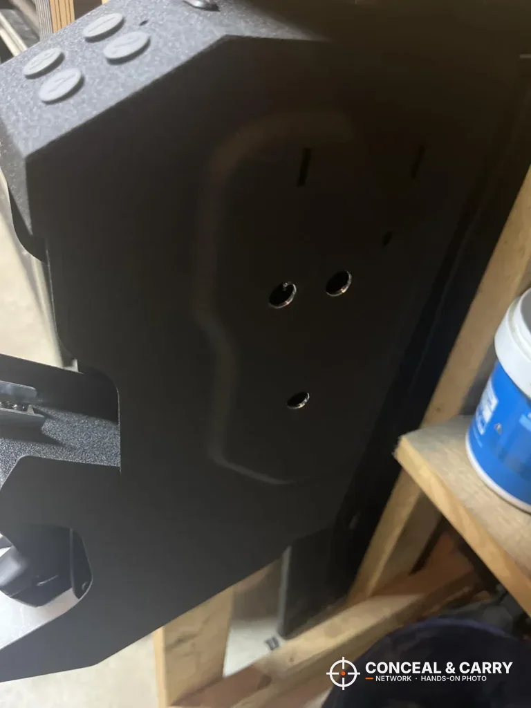 Back of the VERPROOF gun safe showing its mounting holes