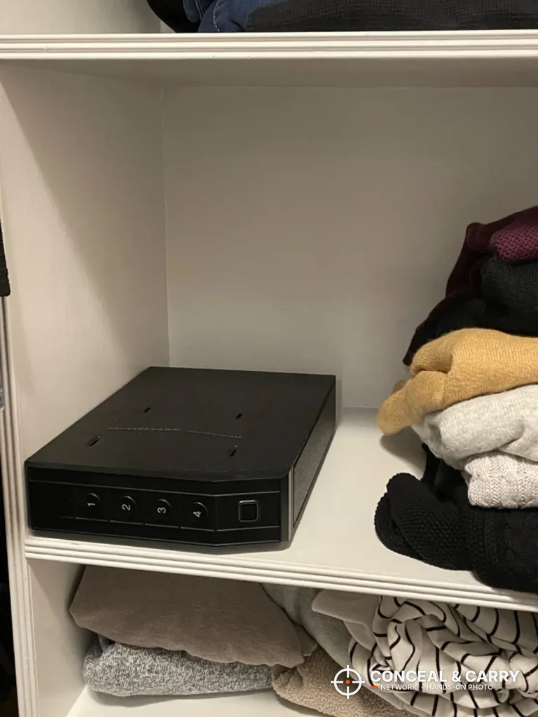 VoleStay safe lying flat on a closet shelf