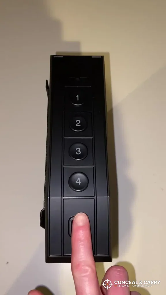 Finger on the VoleStay hidden slider fingerprint reader