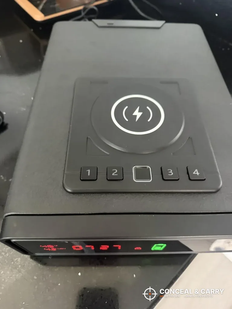 XDeer safe top panel with four numbered buttons and the fingerprint reader