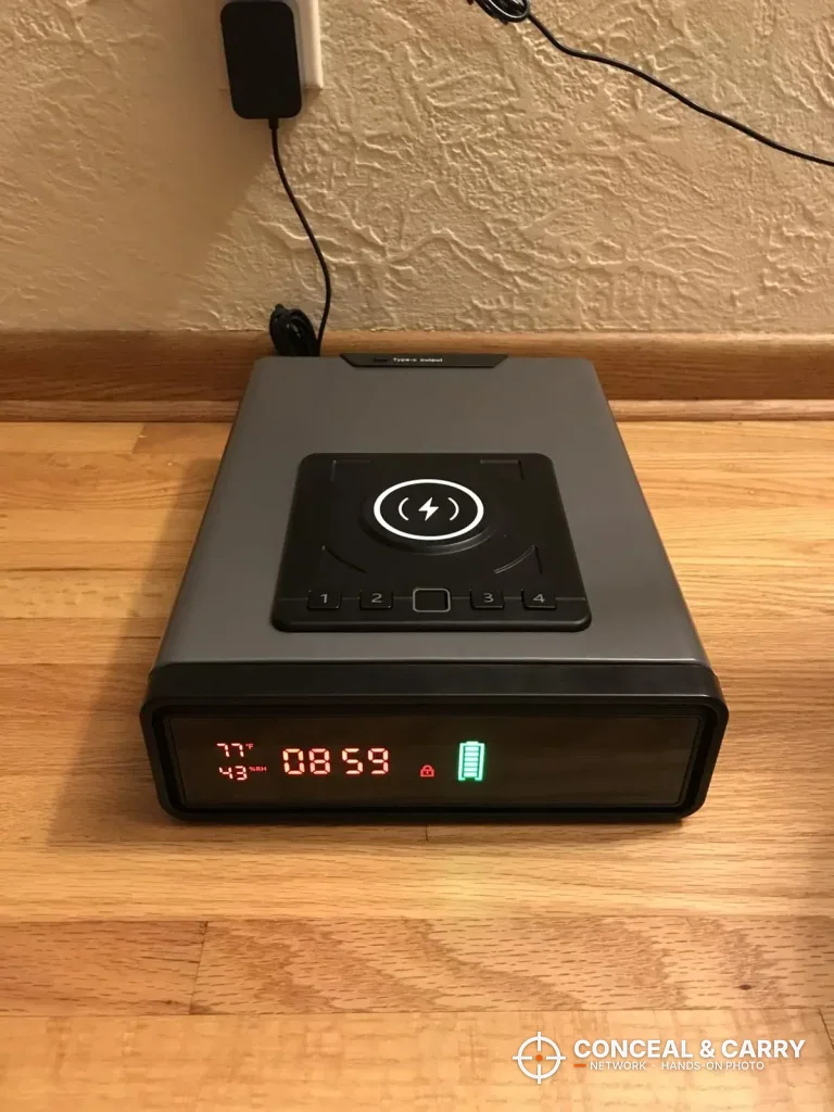 XDeer safe with its power cord running to the wall behind it
