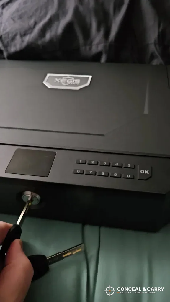 Key going into the XEGIS palm vein safe lock below the keypad
